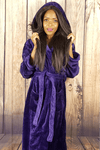 Ladies Hooded Premium Plush Dressing Gown Purple Damson
