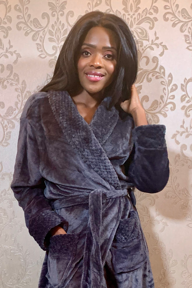 Ladies Premium Plush Dressing Gown Graphite Grey