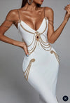 Maliaka  Chains Embellishment Bodycon Maxi Dress With Front Slit