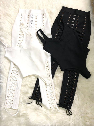 Kate Lace-Up Front High Waisted Bandage Pants & Sexy Bodysuit