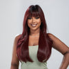 Berri -Long Ombre Black Dark Red Layered Wig with Bangs