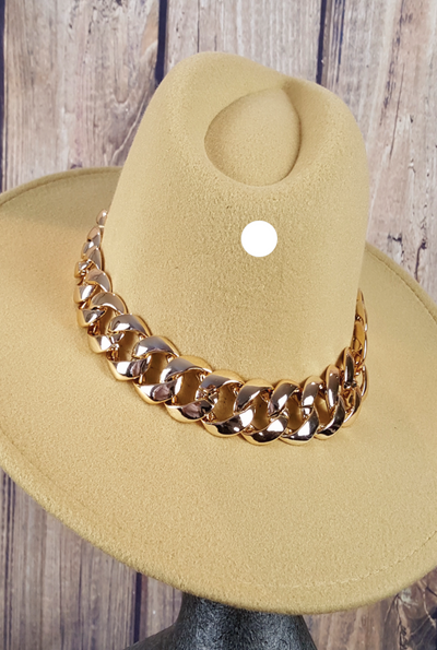 Gold Chain Fedora Hat Beige