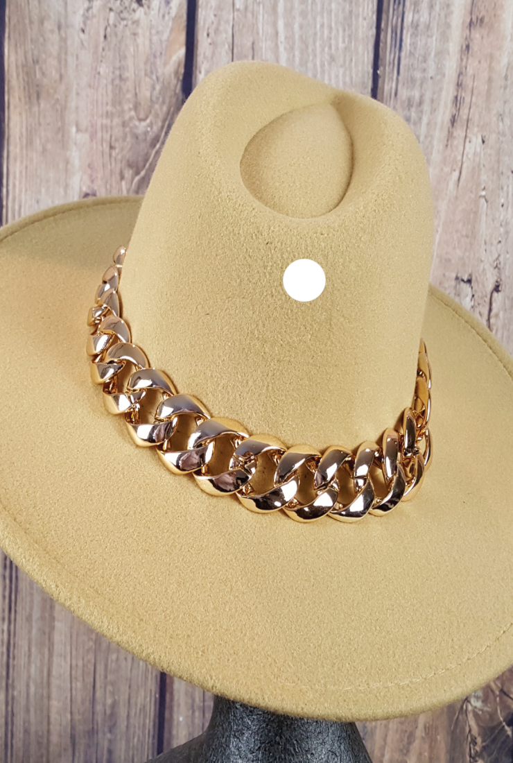 Gold Chain Fedora Hat Beige