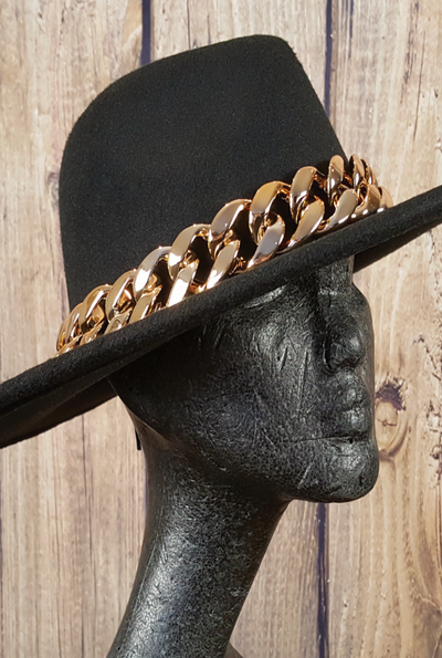 Gold Chain Fedora Hat - Black
