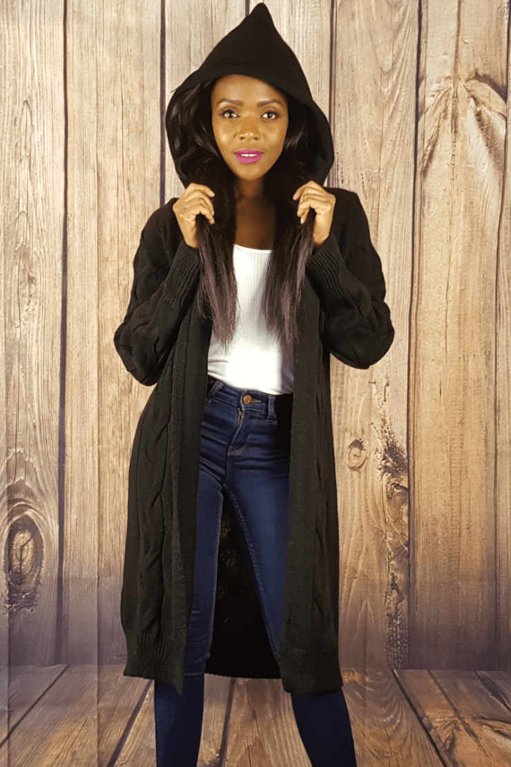 Hooded Chunky Knitted Longline Cardigan