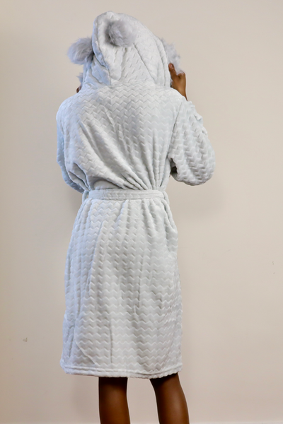 Ladies Hooded Premium Plush Dressing Gown Lunar Silver