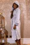 Ladies Hooded Premium Plush Dressing Gown Pebble Grey