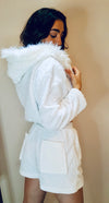 Ladies Hooded Soft Fleece Loungewear Shorts Set Polar White