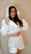 Ladies Hooded Soft Fleece Loungewear Shorts Set Polar White